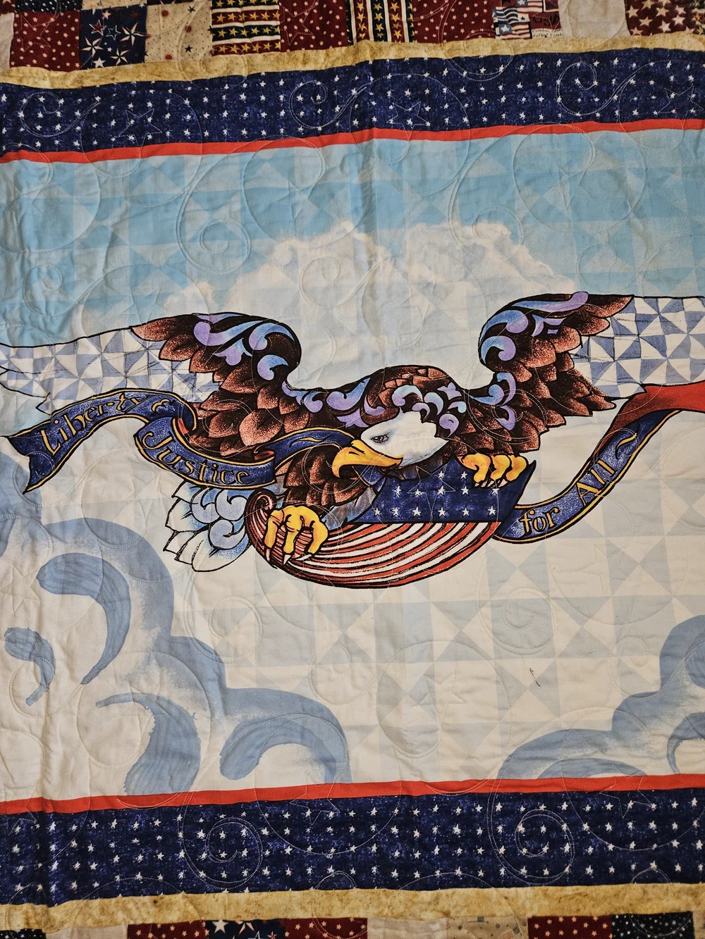 Handmade Patriotic Eagle Quilted Throw Blanket - Blue, Red, White